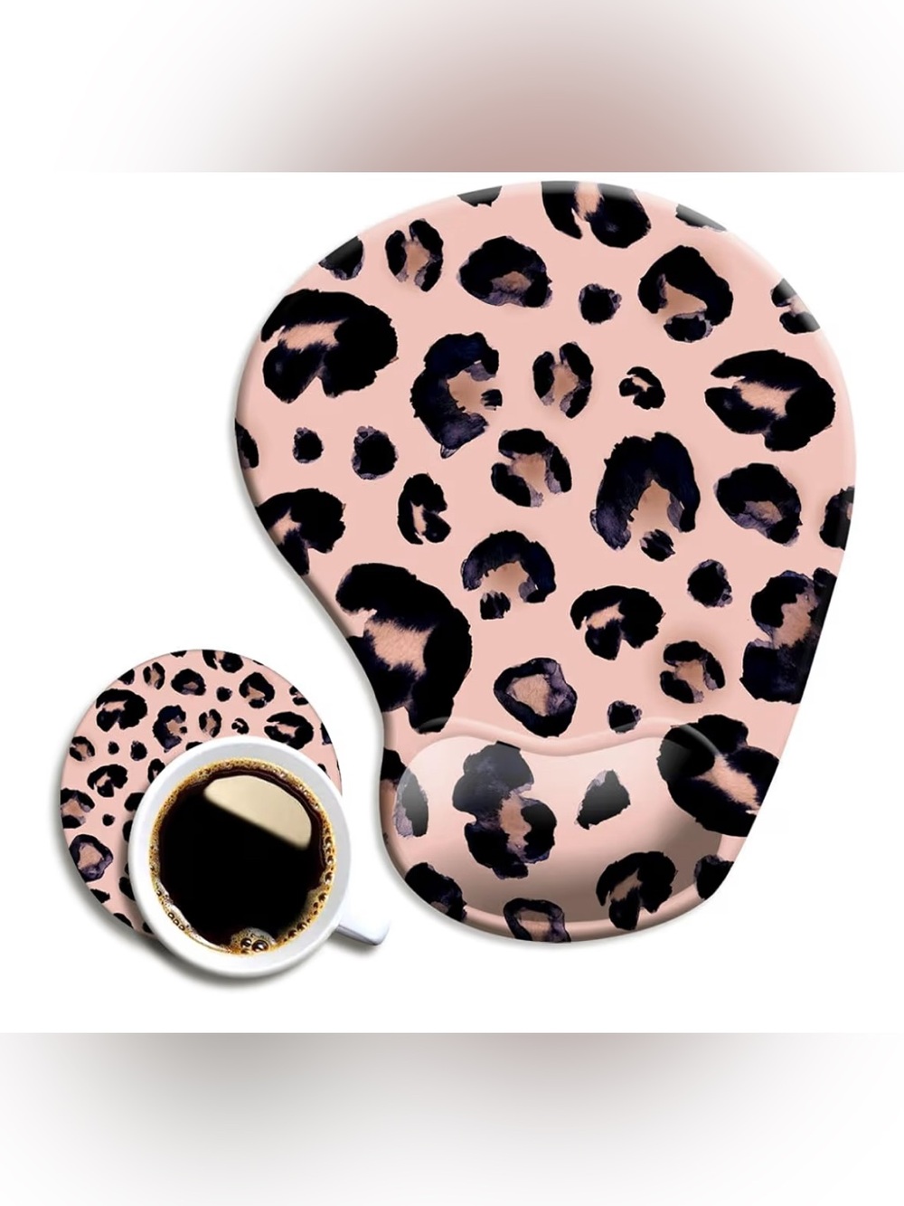 PINK LEOPARD CUSHIONED MOUSE PAD WITH MATCHING COASTER NWT